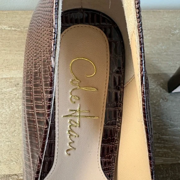 NWOT Elegant Cole Haan Brown Open Toe Pumps 7 - Picture 8 of 10
